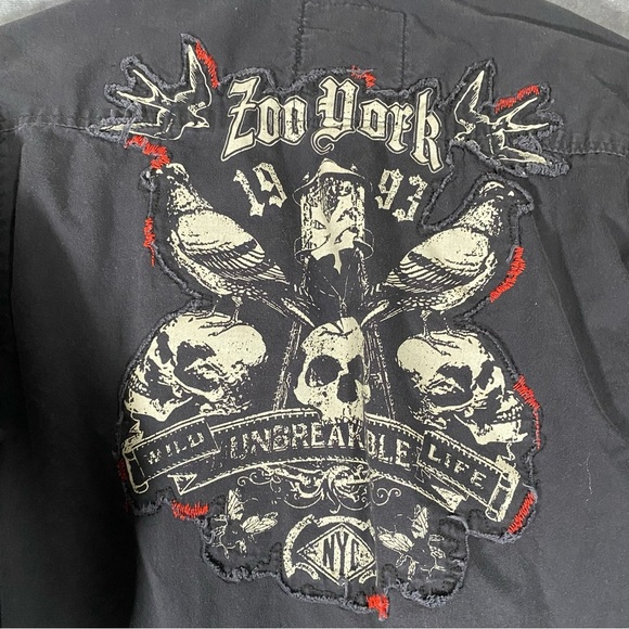 Zoo York Y2K Men's Large Long Sleeve Button Embroidered Shirt Skull Streetwear - Picture 4 of 14